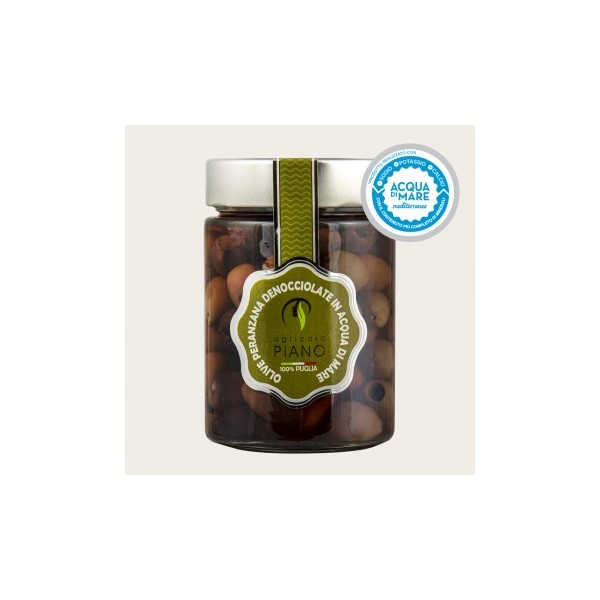Olive peranzana da tavola denocciolate, in acqua di mare - vaso da 314 ml