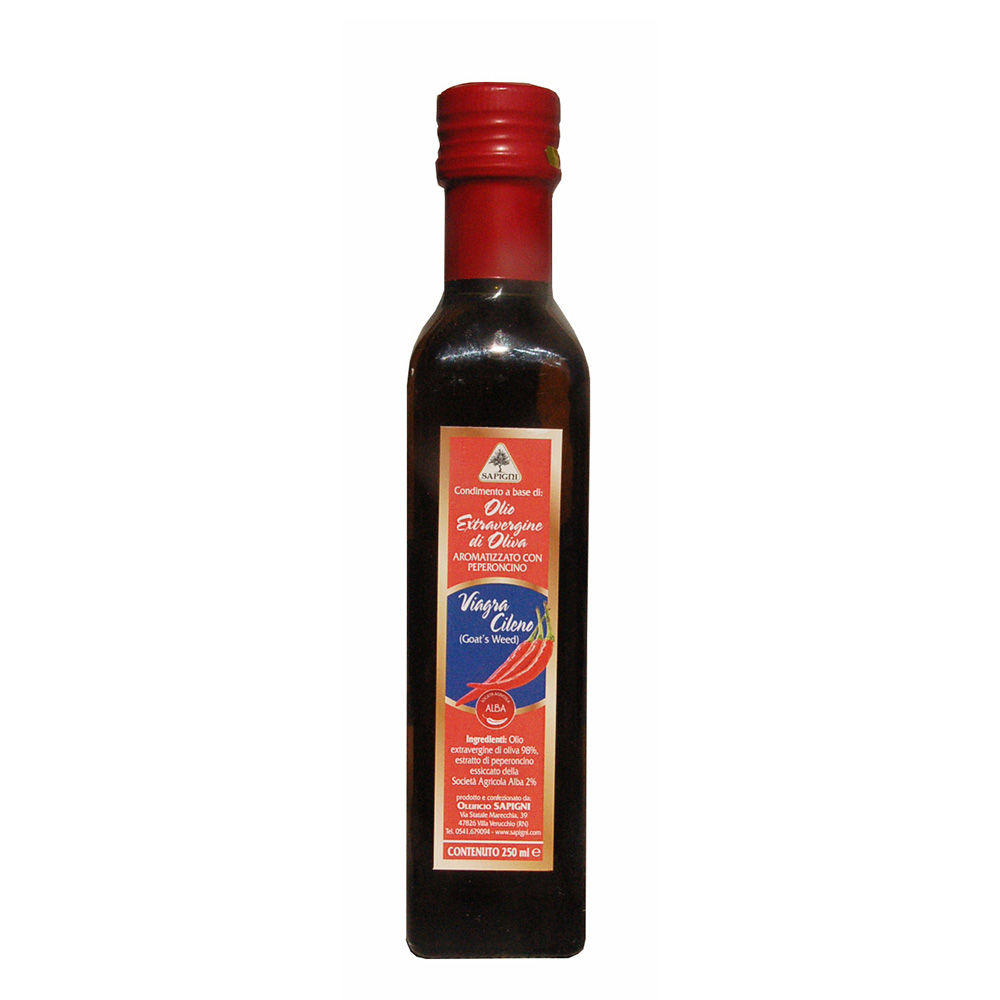 2 bottiglie da 250 ml: Olio EVO con Bhut Jolokia -  Olio EVO con Viagra Cileno