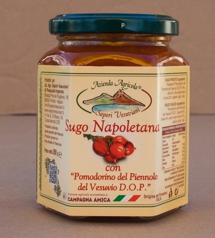 Sugo napoletano con olive, capperi e origano, e Pomodorino del piennolo del Vesuvio D.O.P. - barattolo da 300 g